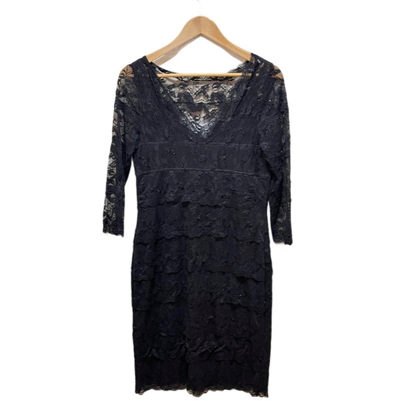 Marina Black Chic Lace Long Sleeves Sheath Dress - Picture 3 of 13